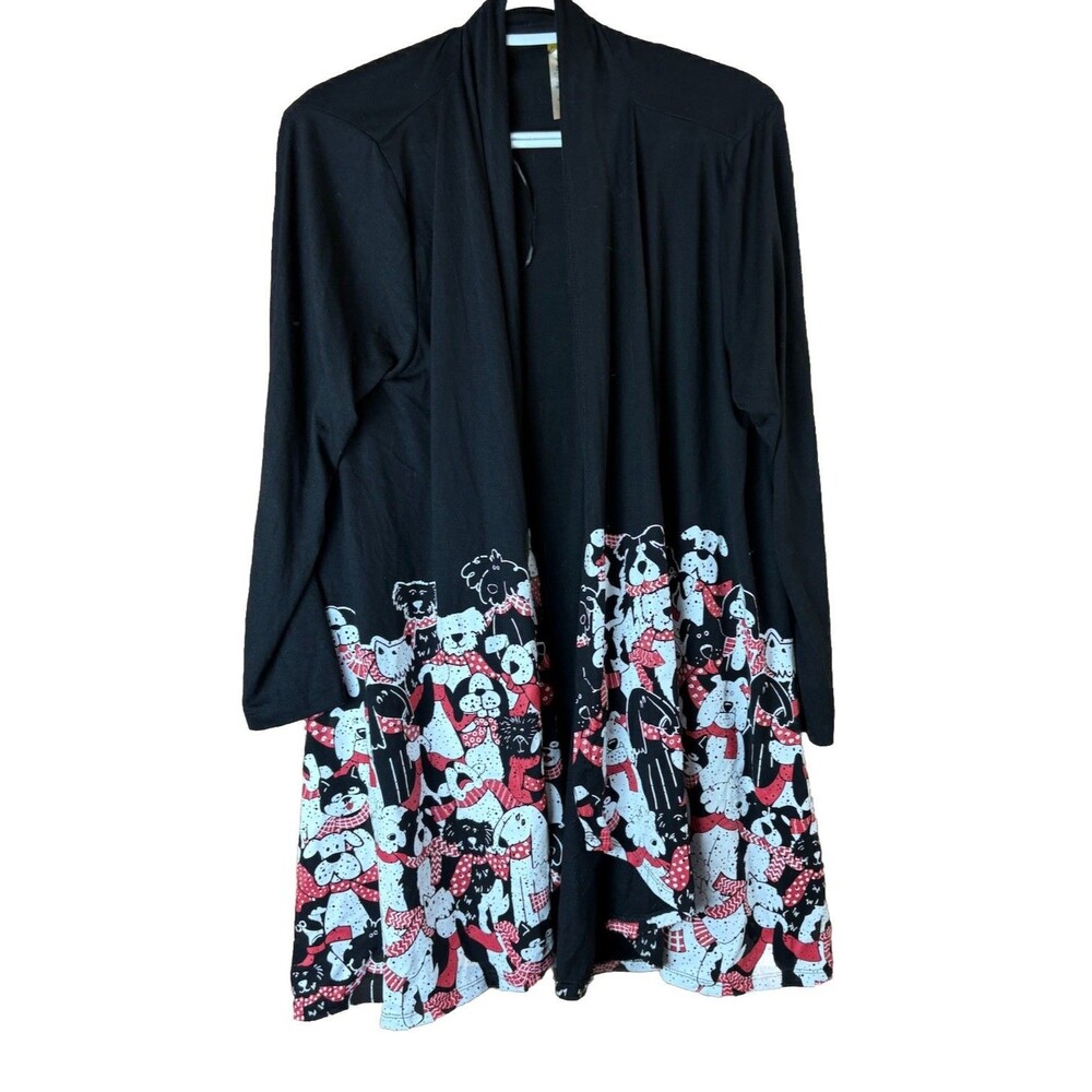 A Walk In The Park Cardigan Dogs Women’s Large Red And Black Lightweight Duster